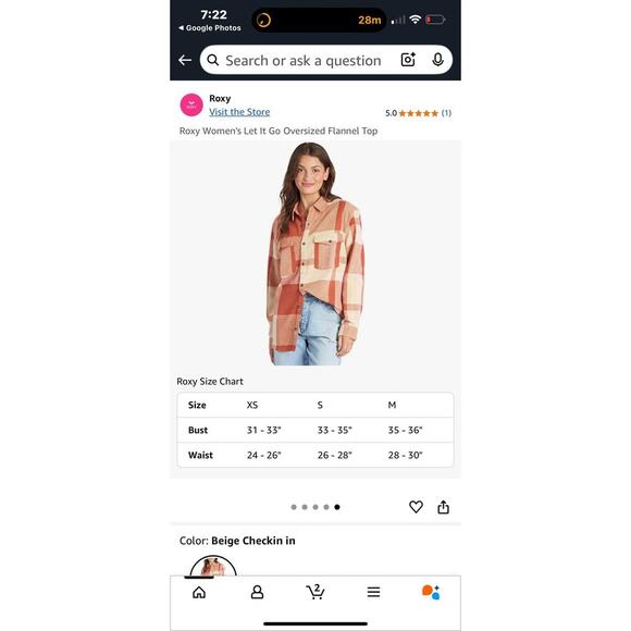 Roxy Let It Go Flannel Long Sleeve Button Up Shirt Boyfriend Fit Size XS NWT - Picture 12 of 12